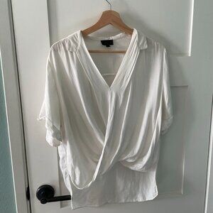 Topshop White Viscose Short Sleeve Top with Wrap Detail